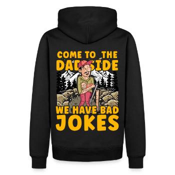 Kommen Sie auf die Papa-Seite, wir haben schlechte Witze - Männer Premium Bio Hoodie - Schwarz - Hinten - Nico (187cm)