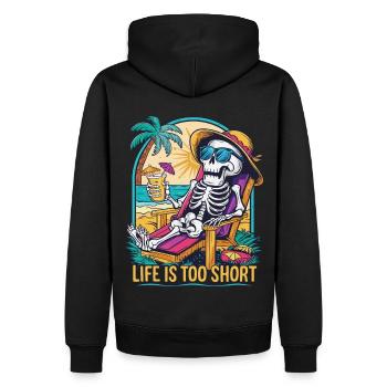 Drôle de squelette avec un dicton pour les vacances - Sweat à capuche Premium bio Homme - noir - Dos - Nico (187cm)