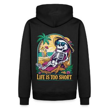 Lustiges Skelett mit Spruch für den Urlaub - Männer Premium Bio Hoodie - Schwarz - Hinten - Nico (187cm)
