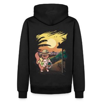 Katze Katzen Wilder Westen Ranger Ranch Bauer - Männer Premium Bio Hoodie - Schwarz - Hinten - Nico (187cm)