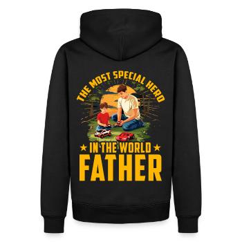 Der speziellste Held der Welt: Vater - Männer Premium Bio Hoodie - Schwarz - Hinten - Nico (187cm)