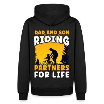 Vater und Sohn fahren Partner fürs Leben - Männer Premium Bio Hoodie - Schwarz - Hinten - Nico (187cm)