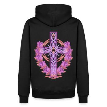 Croix Croix Crucifix Roses Fleurs Jésus Dieu - Sweat à capuche Premium bio Homme - noir - Dos - Nico (187cm)
