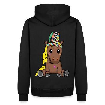 Poney Hippie Poulain Cheval Ross Plumes Gaule - Sweat à capuche Premium bio Homme - noir - Dos - Nico (187cm)