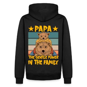 Papa, die sanfte Kraft in der Familie - Männer Premium Bio Hoodie - Schwarz - Hinten - Nico (187cm)