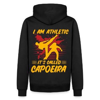 Ich bin athletisch, es heißt Capoeira - Männer Premium Bio Hoodie - Schwarz - Hinten - Nico (187cm)