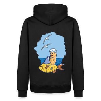Poisson Poisson Mer Marin Requin Marin Mouettes - Sweat à capuche Premium bio Homme - noir - Dos - Nico (187cm)