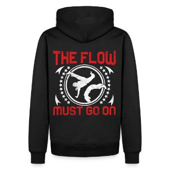 Der Flow muss weitergehen - Männer Premium Bio Hoodie - Schwarz - Hinten - Nico (187cm)