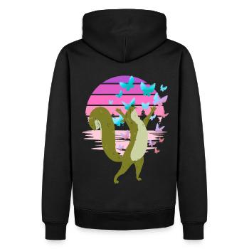 Eichhorn Eichhörnchen Schmetterlinge Frühling - Männer Premium Bio Hoodie - Schwarz - Hinten - Nico (187cm)