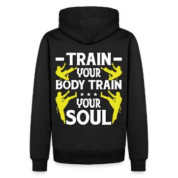 Train your Body train your Soul - Men’s Premium Organic Hoodie - black - Back - Nico (187cm)