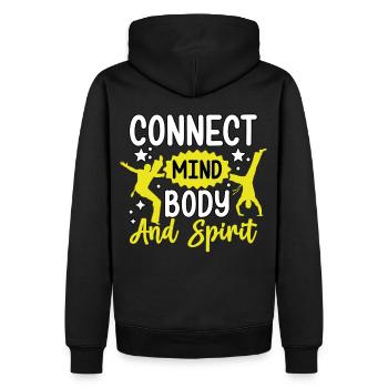 Verbinden Sie Geist, Körper und Seele - Männer Premium Bio Hoodie - Schwarz - Hinten - Nico (187cm)