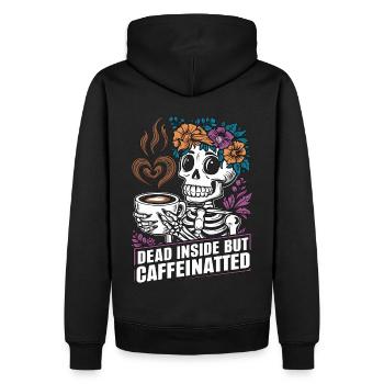 Lustiger Kaffee Koffein Skelett Spruch - Männer Premium Bio Hoodie - Schwarz - Hinten - Nico (187cm)