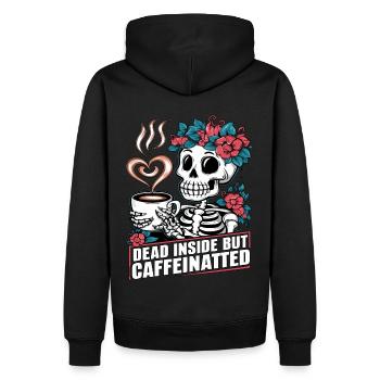 Lustiger Kaffee Koffein Skelett Spruch - Männer Premium Bio Hoodie - Schwarz - Hinten - Nico (187cm)