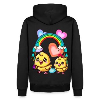 Rainbow Chickens Chick Chicken Heart Spring Child - Men’s Premium Organic Hoodie - black - Back - Nico (187cm)