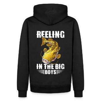 Poisson-chat pêcheur Poisson-chat Pêche au poisson-chat Pêche au poisson-chat - Sweat à capuche Premium bio Homme - noir - Dos - Nico (187cm)