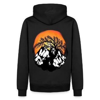 Berge Berg Baum Bäume Sonnenuntergang Natur - Männer Premium Bio Hoodie - Schwarz - Hinten - Nico (187cm)