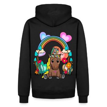 Arc-en-ciel cheval chevaux enfants enfant fleurs - Sweat à capuche Premium bio Homme - noir - Dos - Nico (187cm)