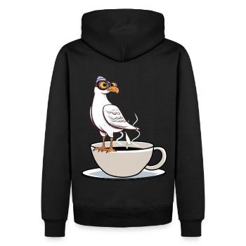 Maritim Möwe Kaffeetasse Kaffee weiß schwarz - Männer Premium Bio Hoodie - Schwarz - Hinten - Nico (187cm)