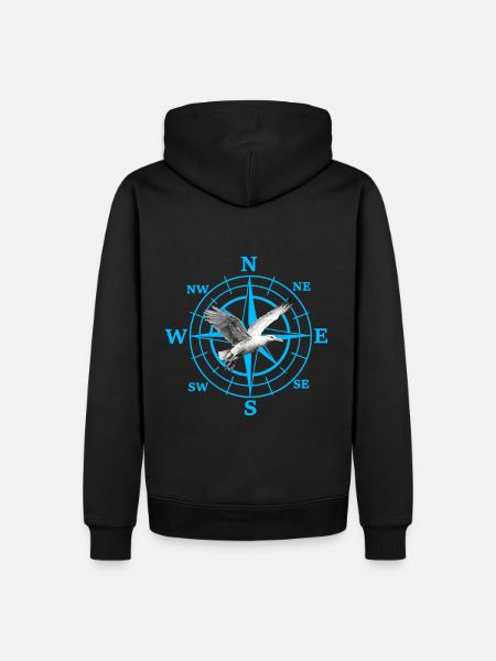 Himmelsrichtung Kompas Windrose Möwe maritim - Männer Premium Bio Hoodie - Schwarz