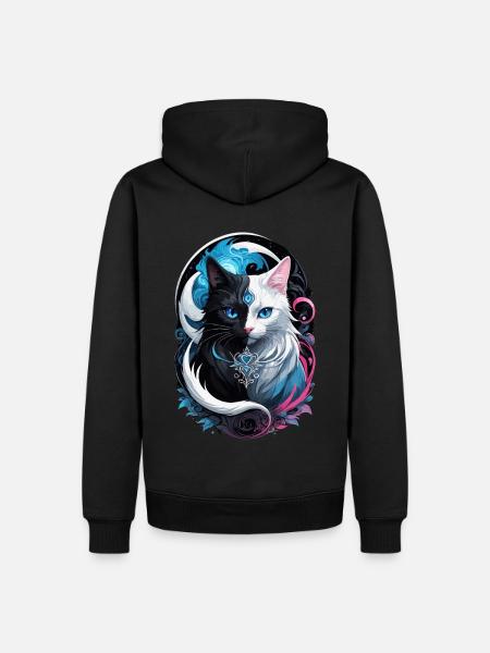 Chat fantasy yin et yang - Sweat à capuche Premium bio Homme - noir