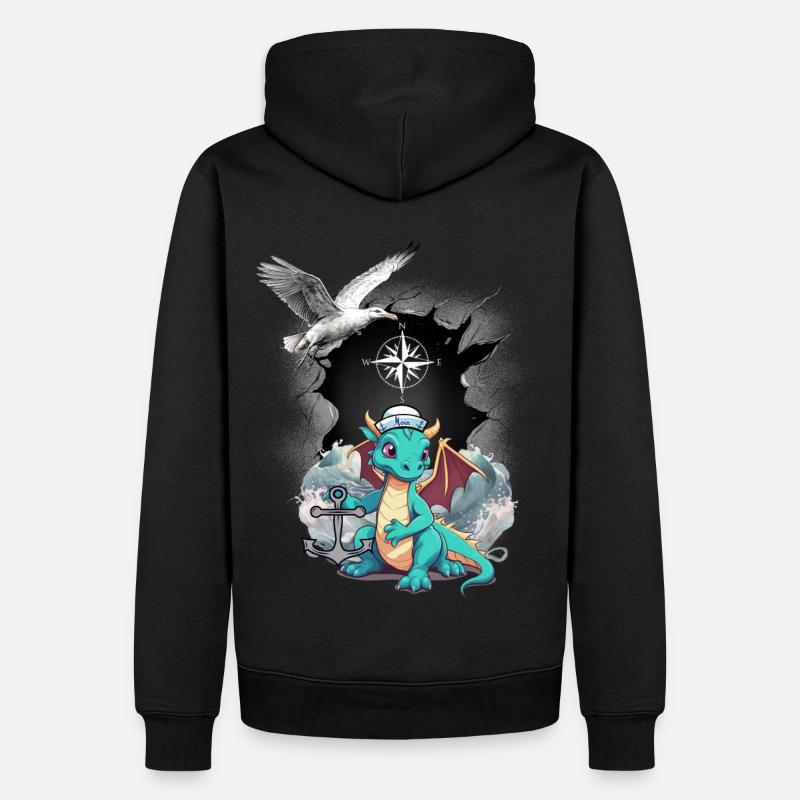 Drache Drachen Seemann Kompass maritim Möwe Kind - Männer Premium Bio Hoodie - Schwarz