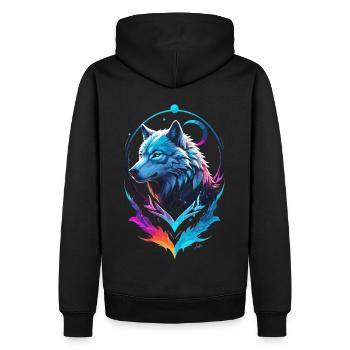 Wolf Malerei Mehrfarbige Fantasie - Männer Premium Bio Hoodie - Schwarz - Hinten - Nico (187cm)