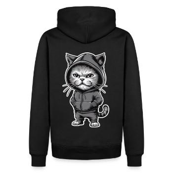 Genervte Verärgerte Katze im stylischen Hoodie - Männer Premium Bio Hoodie - Schwarz - Hinten - Nico (187cm)