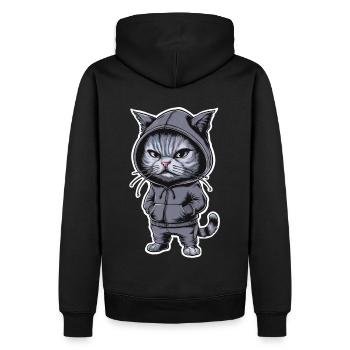 Genervte Verärgerte Katze im stylischen Hoodie - Männer Premium Bio Hoodie - Schwarz - Hinten - Nico (187cm)