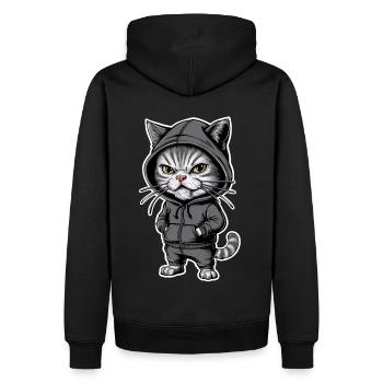 Genervte Verärgerte Katze im stylischen Hoodie - Männer Premium Bio Hoodie - Schwarz - Hinten - Nico (187cm)