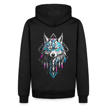 Loup géométrique coloré - Sweat à capuche Premium bio Homme - noir - Dos - Nico (187cm)