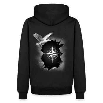 Mouettes maritimes, boussole, mouettes, rose des vents - Sweat à capuche Premium bio Homme - noir - Dos - Nico (187cm)