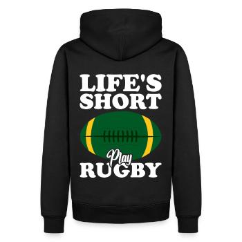 Cadeau Rugby Joueur de rugby Entraîneur de rugby - Sweat à capuche Premium bio Homme - noir - Dos - Nico (187cm)
