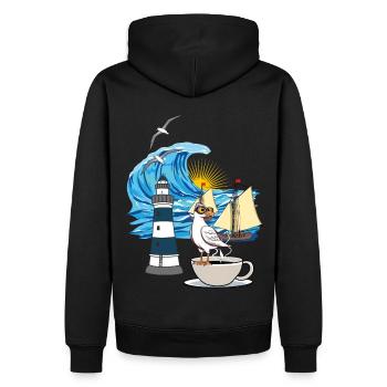 maritim Nordsee Ostsee Möwe Kaffeetasse Ahoi - Männer Premium Bio Hoodie - Schwarz - Hinten - Nico (187cm)