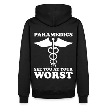 Service ambulancier paramédical Paramédic - Sweat à capuche Premium bio Homme - noir - Dos - Nico (187cm)
