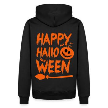 Halloween Schriftzug Happy Halloween - Männer Premium Bio Hoodie - Schwarz - Hinten - Nico (187cm)