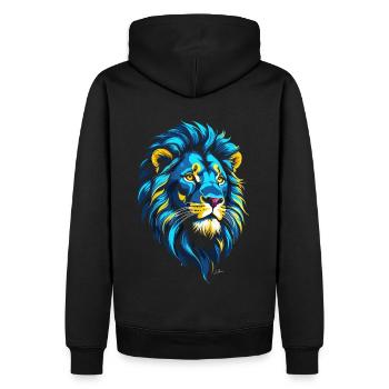 Goldener und blauer Löwenkopf - Männer Premium Bio Hoodie - Schwarz - Hinten - Nico (187cm)