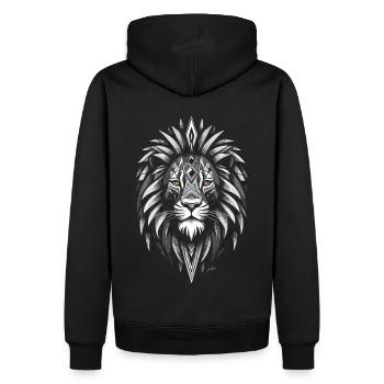 Schwarz-weißes Löwensymbol - Männer Premium Bio Hoodie - Schwarz - Hinten - Nico (187cm)
