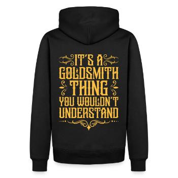 Goldschmied Gold Schmuckhersteller Goldschmuck - Männer Premium Bio Hoodie - Schwarz - Hinten - Nico (187cm)