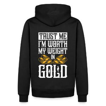 Goldschmied Gold Schmuckhersteller Goldschmuck - Männer Premium Bio Hoodie - Schwarz - Hinten - Nico (187cm)