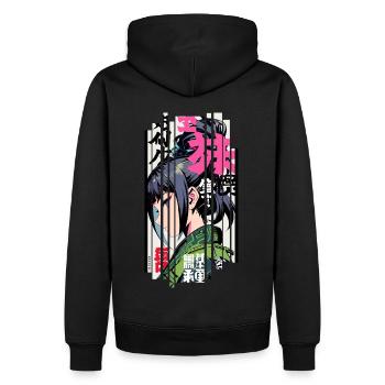Ver.1 - Geometrische Frau, traditioneller Ninja - Männer Premium Bio Hoodie - Schwarz - Hinten - Nico (187cm)