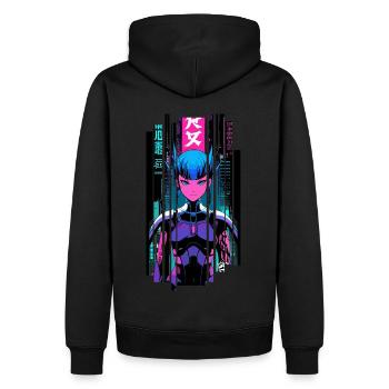 Frau geometrisches Ninja Cyborg Symbol - Männer Premium Bio Hoodie - Schwarz - Hinten - Nico (187cm)