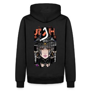 Halloween Woman Effet Géométrique Sorcière orange - Sweat à capuche Premium bio Homme - noir - Dos - Nico (187cm)