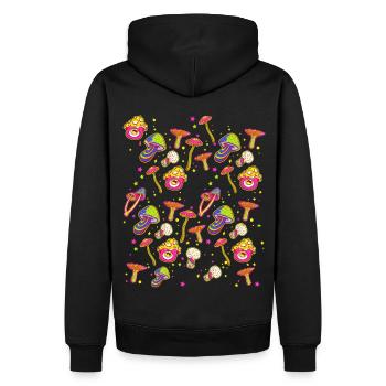 lustige Pilze Pilz Waldpilze bunt farbenfroh - Männer Premium Bio Hoodie - Schwarz - Hinten - Nico (187cm)