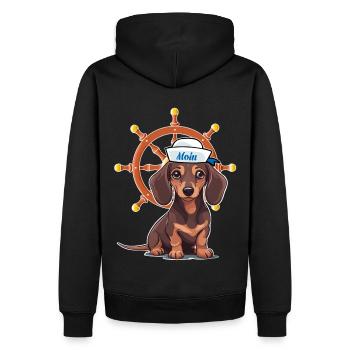 maritim Steuerrad Steuermann Dackel Matrose Kind - Männer Premium Bio Hoodie - Schwarz - Hinten - Nico (187cm)
