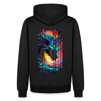 Bunter japanischer geometrischer Drache - Männer Premium Bio Hoodie - Schwarz - Hinten - Nico (187cm)