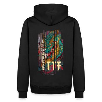Geometrischer Drache Japan Kanji - Männer Premium Bio Hoodie - Schwarz - Hinten - Nico (187cm)