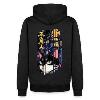 Halloween-Katze orange - Männer Premium Bio Hoodie - Schwarz - Hinten - Nico (187cm)