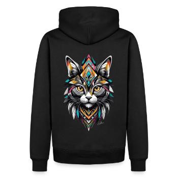 Chat géométrique tribal - Sweat à capuche Premium bio Homme - noir - Dos - Nico (187cm)