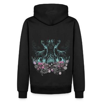 Hirsch Hirsche Wild Blumen Natur Waldtiere Rehbock - Männer Premium Bio Hoodie - Schwarz - Hinten - Nico (187cm)