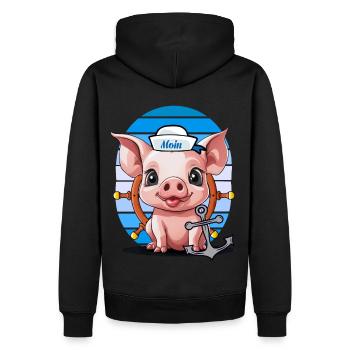 Schwein Matrose Steuermann Anker Maritim - Männer Premium Bio Hoodie - Schwarz - Hinten - Nico (187cm)